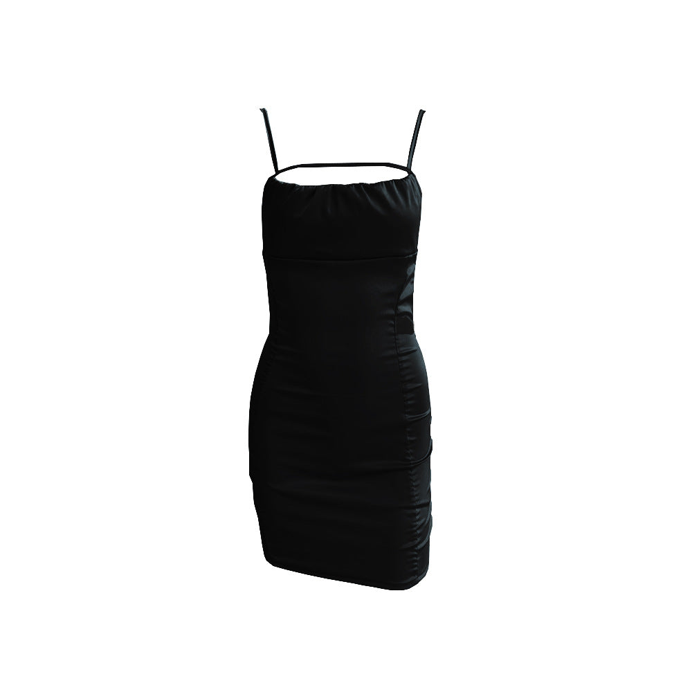 Summer Strap Low Collar Backless Sexy Slim Dress Dress Women Short Dress Black