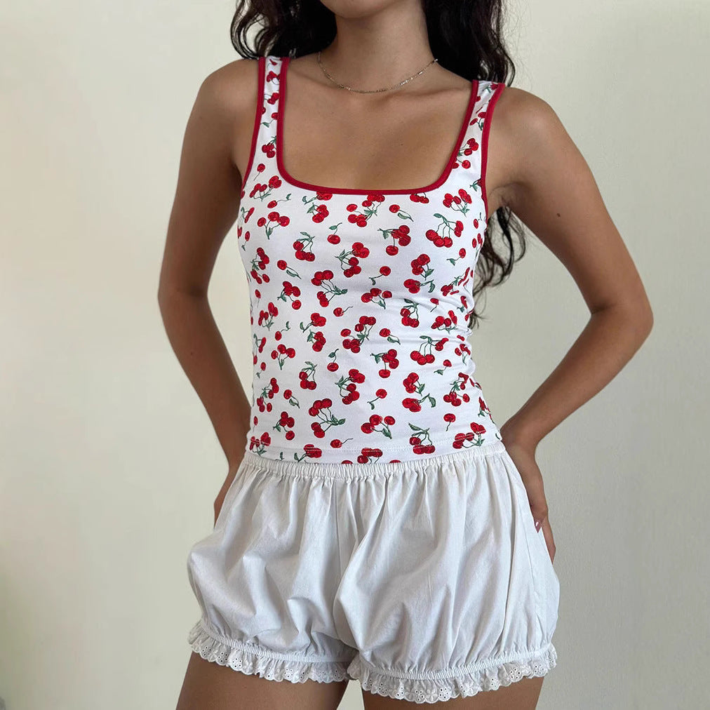 Autumn Winter Fresh Cherry Sexy Women Clothing Top Vest