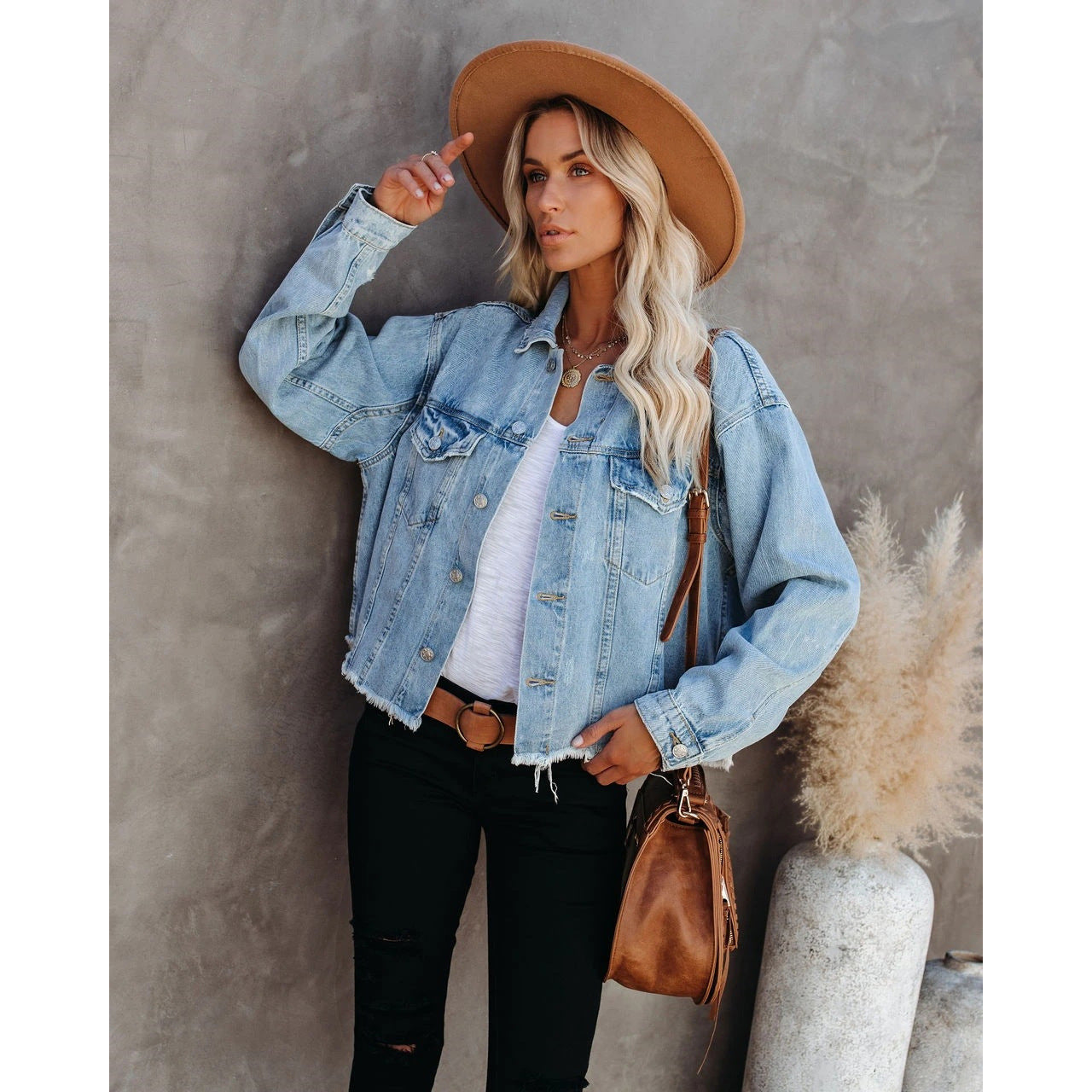 Popular Denim Jacket Women Distressed Loose Casual Denim Jacket