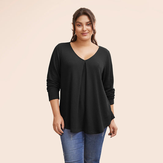 Plus Size Women Simple T shirt Autumn Winter Wild Office Loose Show Thin Black Top