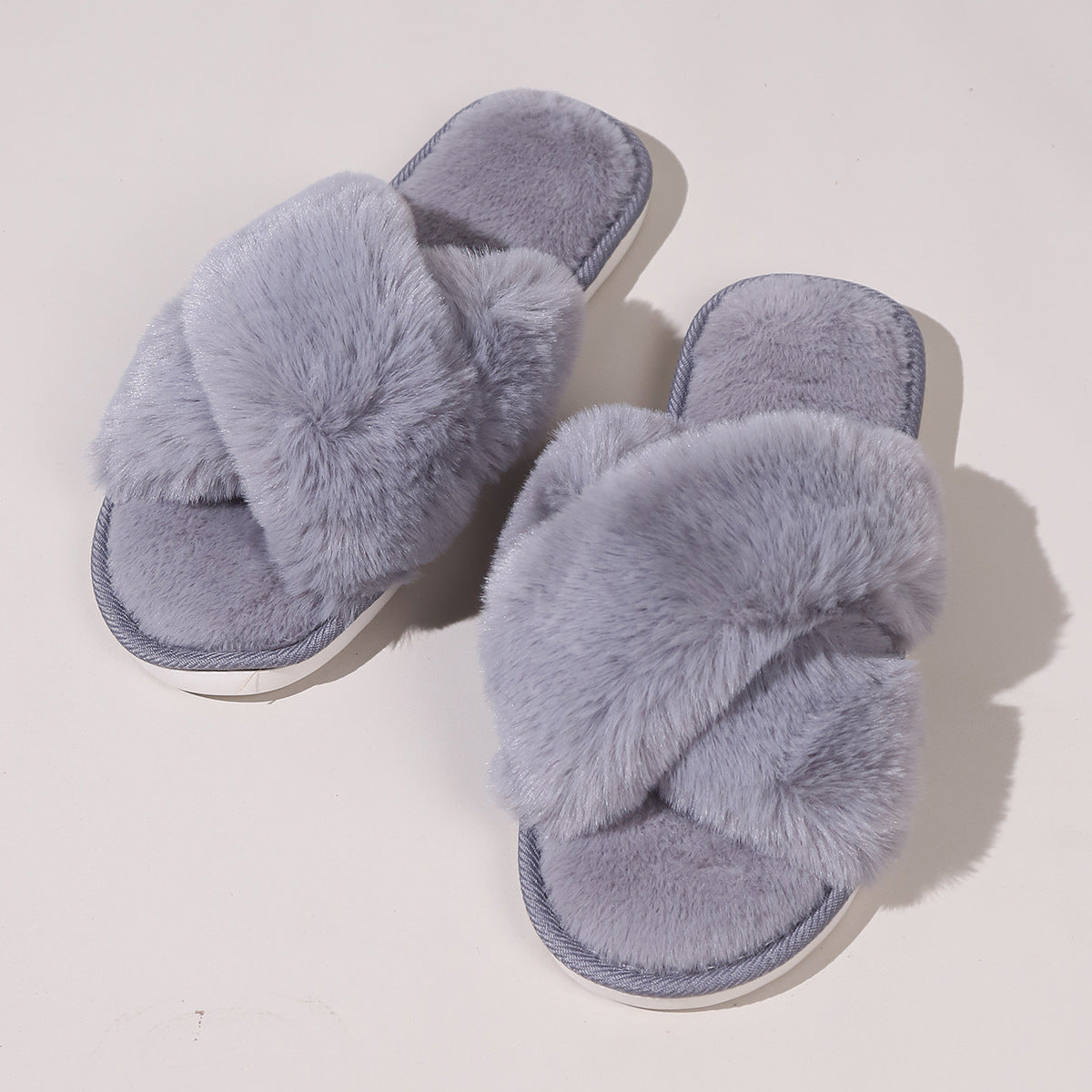 Women Fluffy Slippers Outerwear Cross Household Indoor Plush Lazy Cotton Slippers