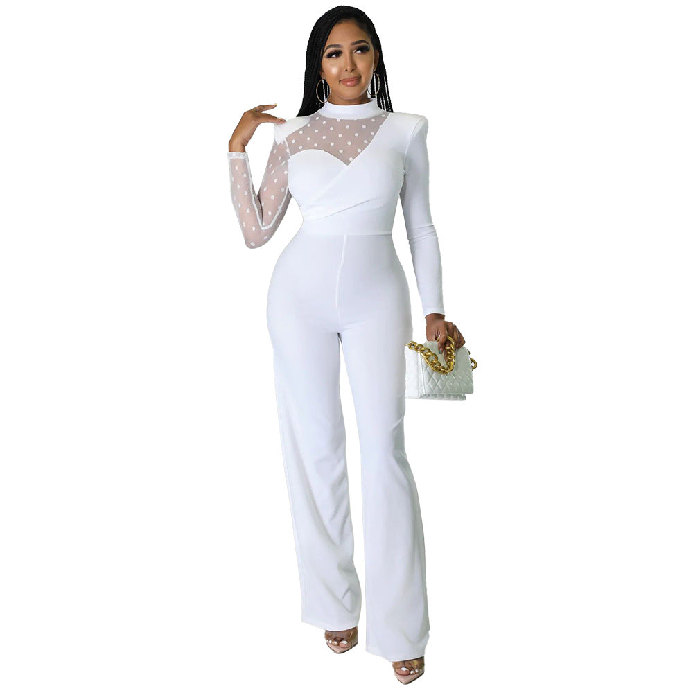 Spring Women Clothing Jumpsuit Solid Color Casual Jumpsuit Solid Color Straight Leg Pants White