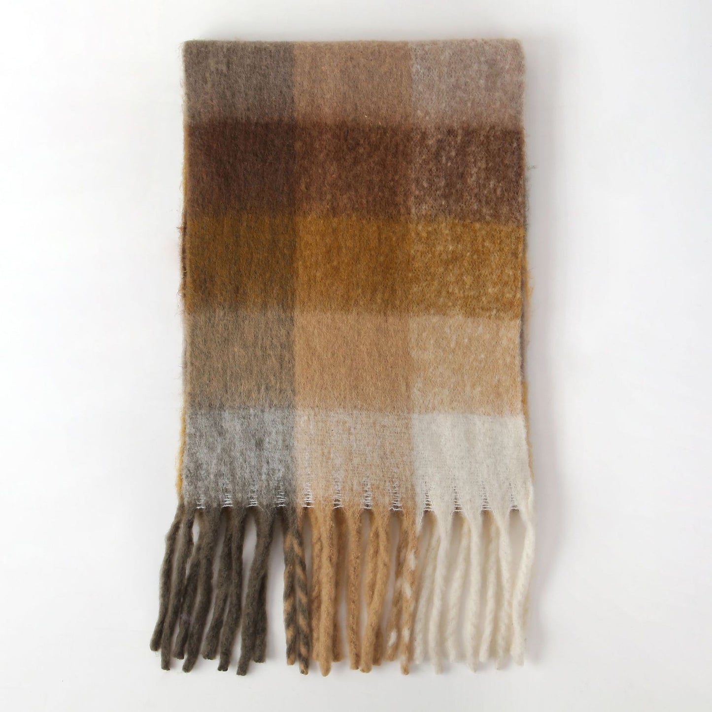 Women Plaid Scarf Winter Warm Plaid Rainbow Tassel Cashmere like Shawl Scarf One Size Chinese Cinnamon Brown Plaid Yellow Brown Plaid