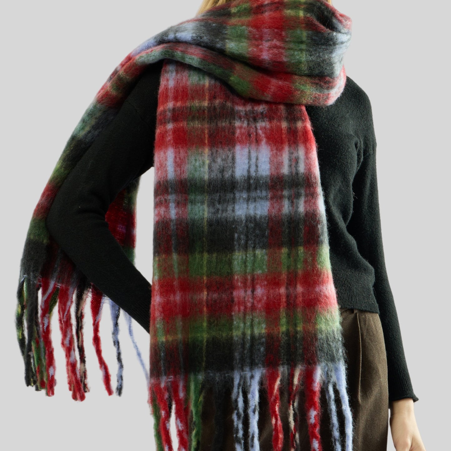 Autumn Winter Thickened Warm Contrast Color Scarf Women All Match Soft Tassel Shawl Atmosphere Scarf