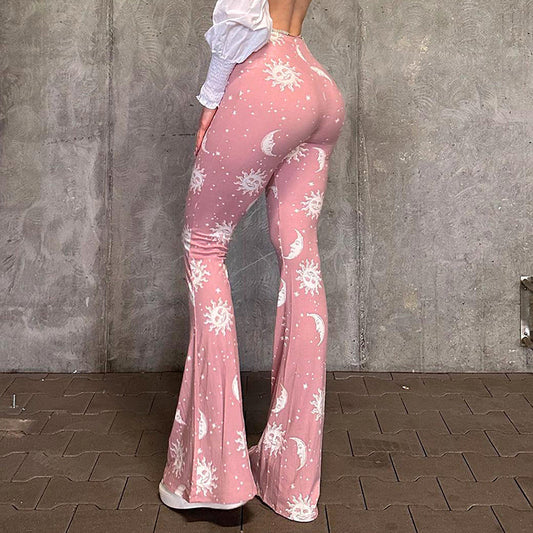 Women Clothing Summer Abstract Printing Slim Flared Leg Pants