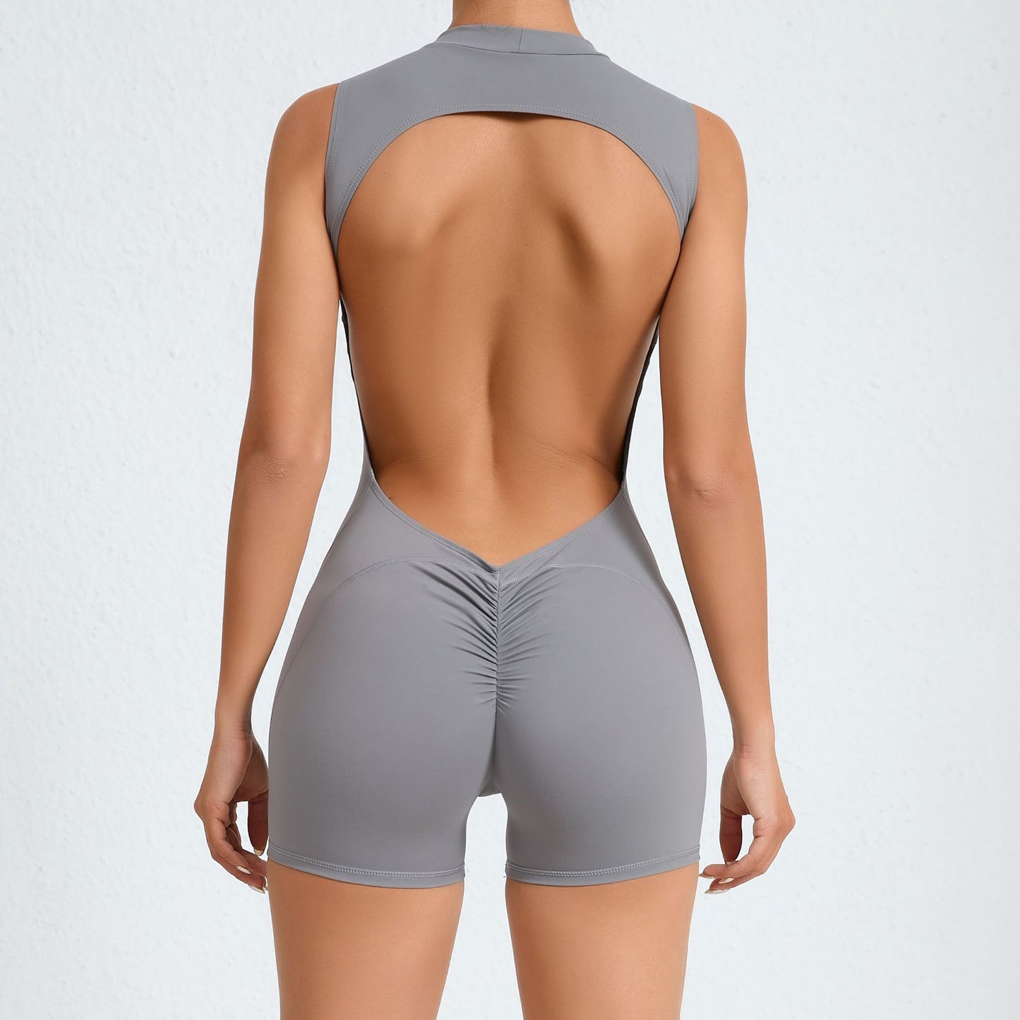 Sleeveless Back Hollow Out Cutout Out Yoga Jumpsuit Sports Fitness Detachable Chest Pad Peach Hip Sports Jumpsuit Dark Grey