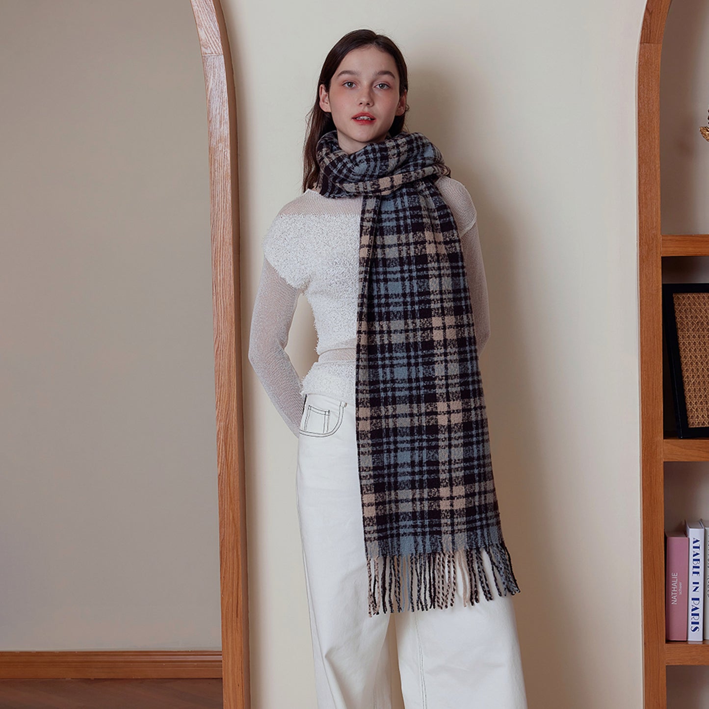 Korean British Cashmere like Vintage Plaid Scarf Winter Women Warm Shawl Shawl Scarf