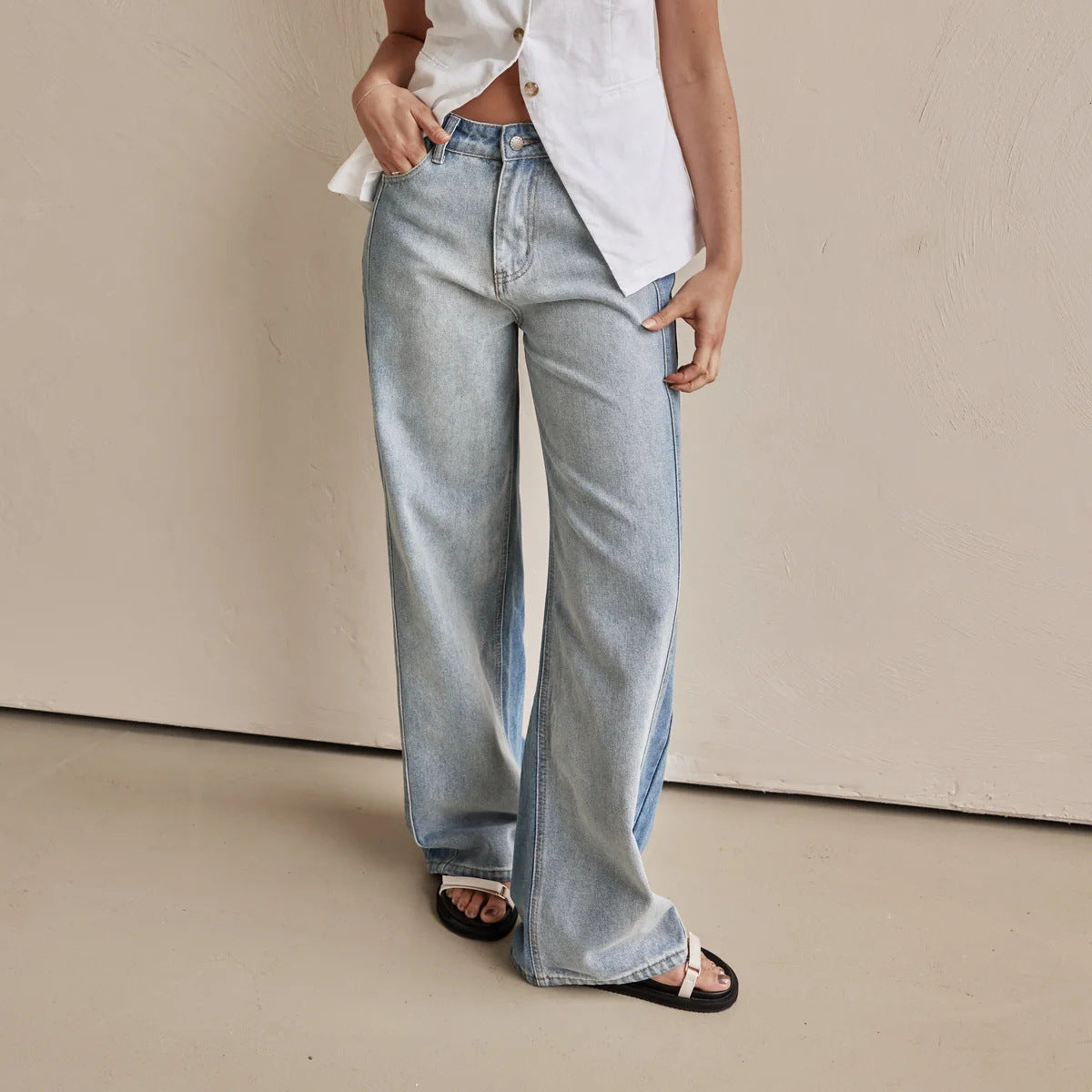 Women Jeans Wide Leg Pants Street Washed Polo Jeans