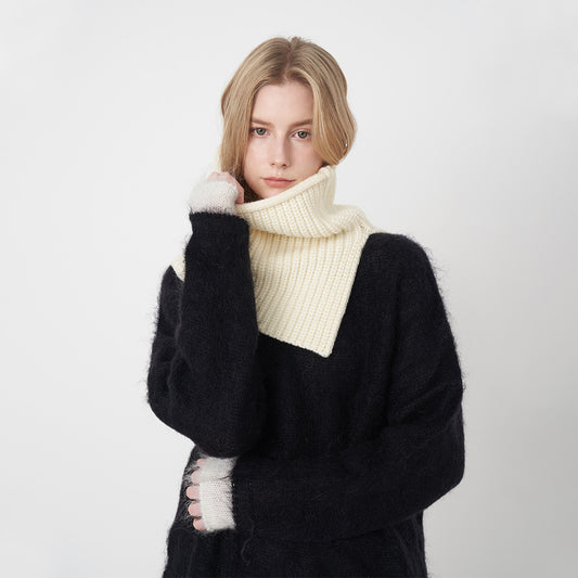 Autumn Winter Wear Solid Color Knitted Scarf Women High Neck Split Warm Cascading Collar Windproof Neck Scarf