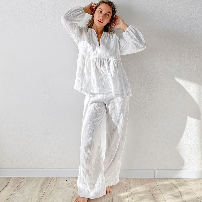 Autumn Loose Comfortable Homewear Women Simple Casual Pure Cotton Skin Friendly Pajamas