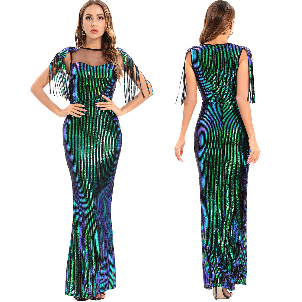 Sexy Retro Green Dress Women Clothing Party Evening Dress