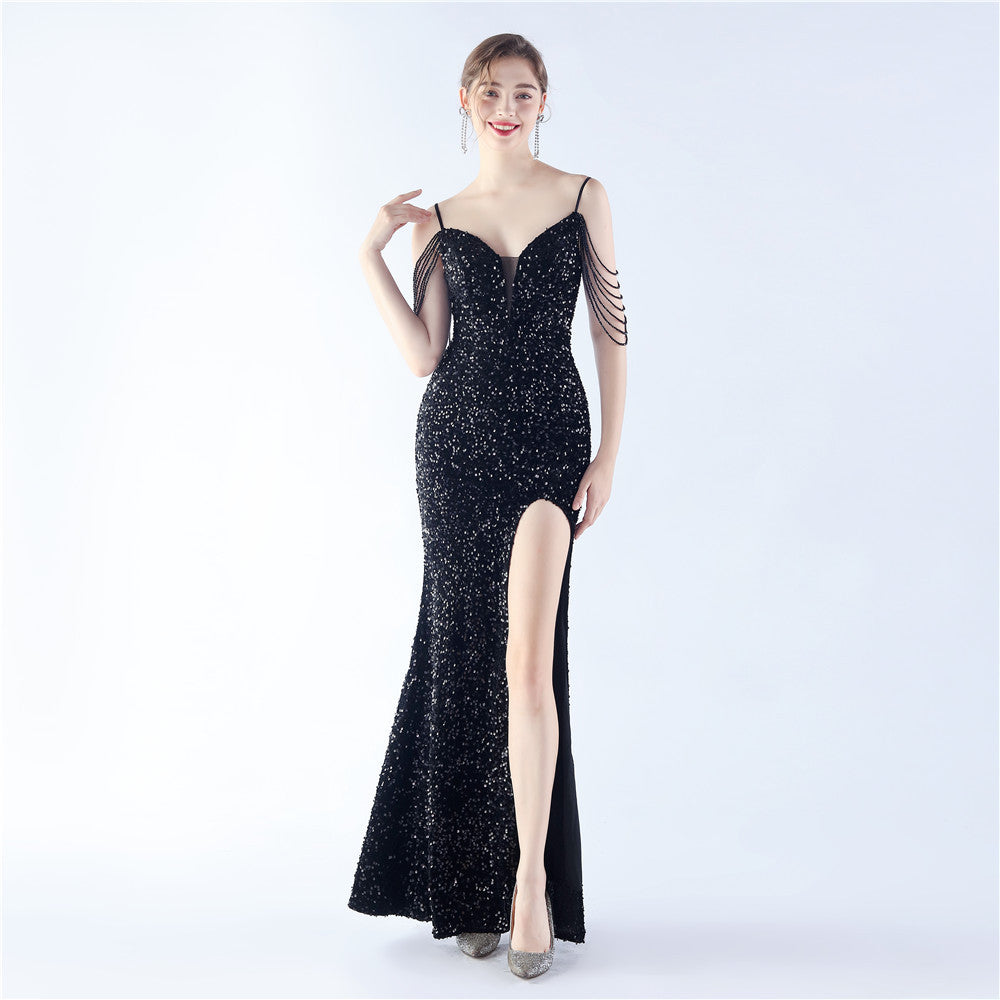 Velvet Bottom Handmade Sequin Craft Beads Sequ Dress Pure Black