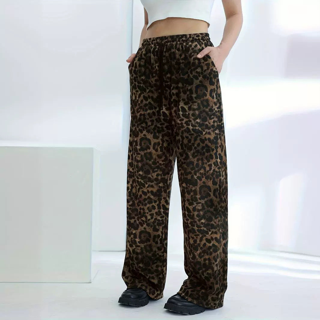 Leopard Print Sports Skateboard Casual Pants High Street Hip Hop Straight Leg Pants