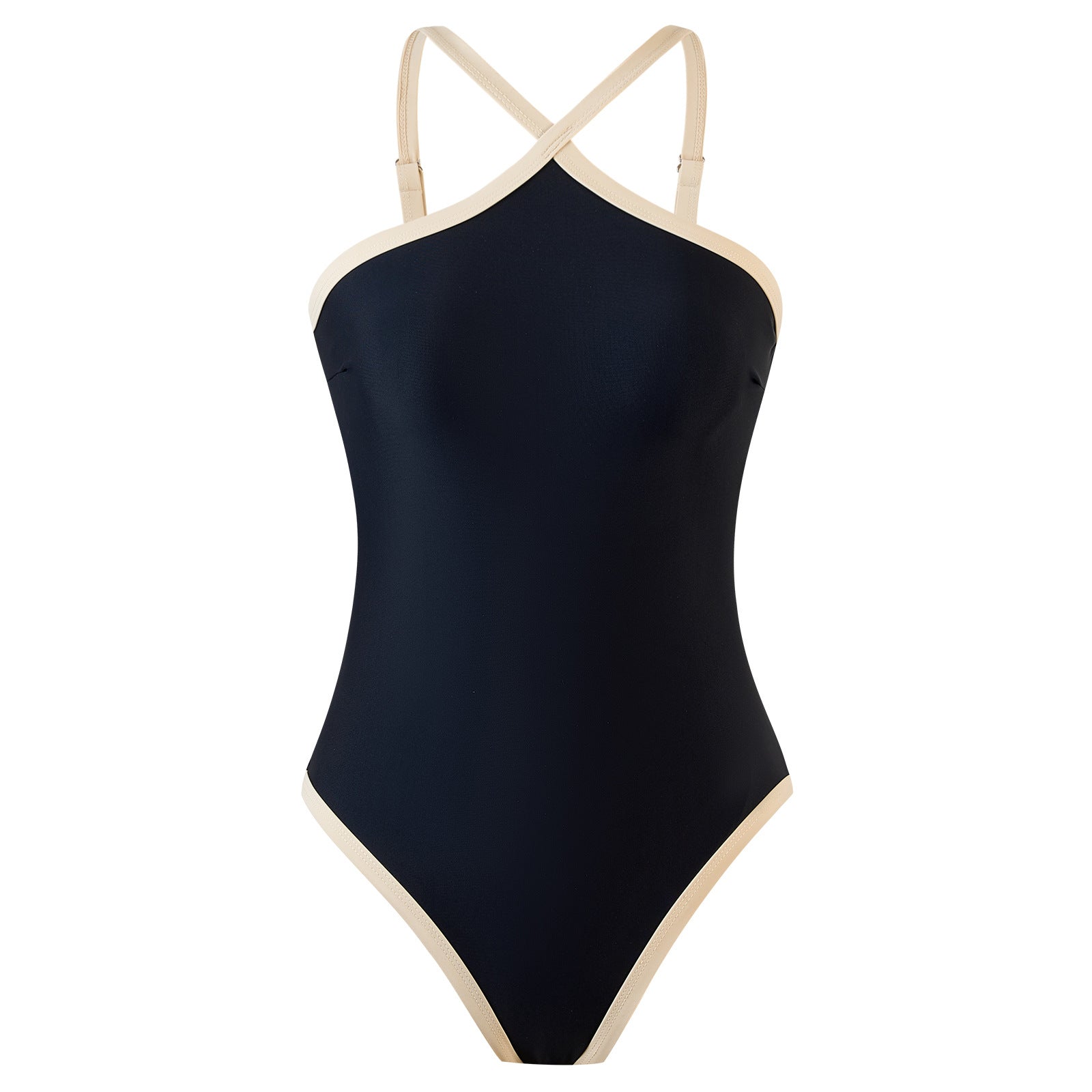 Slim Fit Sexy Siamese Triangle Swimwear Women Solid Color Halter Swimsuit Black Swimsuit