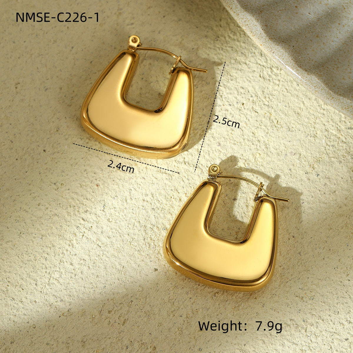 Niche Personality Exaggerated Stainless Steel Earrings Real Gold Geometric Abstract Triangle Shaped Titanium Steel Ear Studs Women One Size NMSE-C226-1