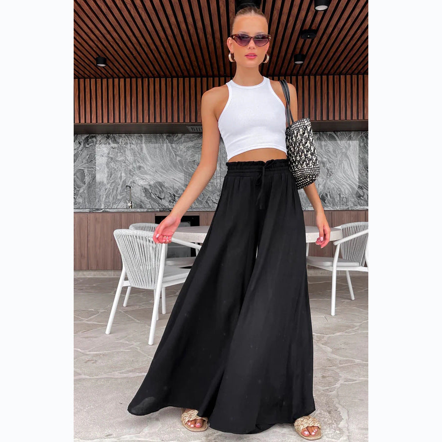 Summer Elastic Waist Casual Wide Leg Pants for Women