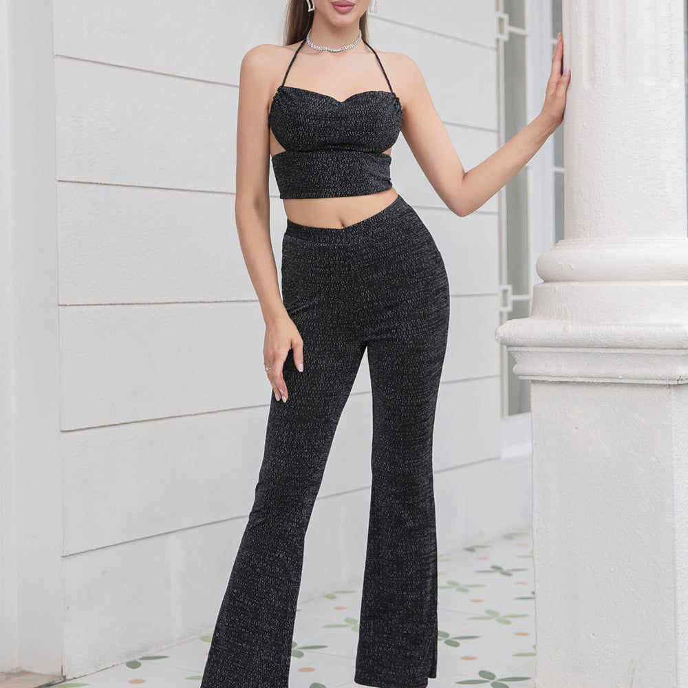 Summer Women Clothing Sexy Casual Set Halter Sleeveless Top Bootcut Pants Sets