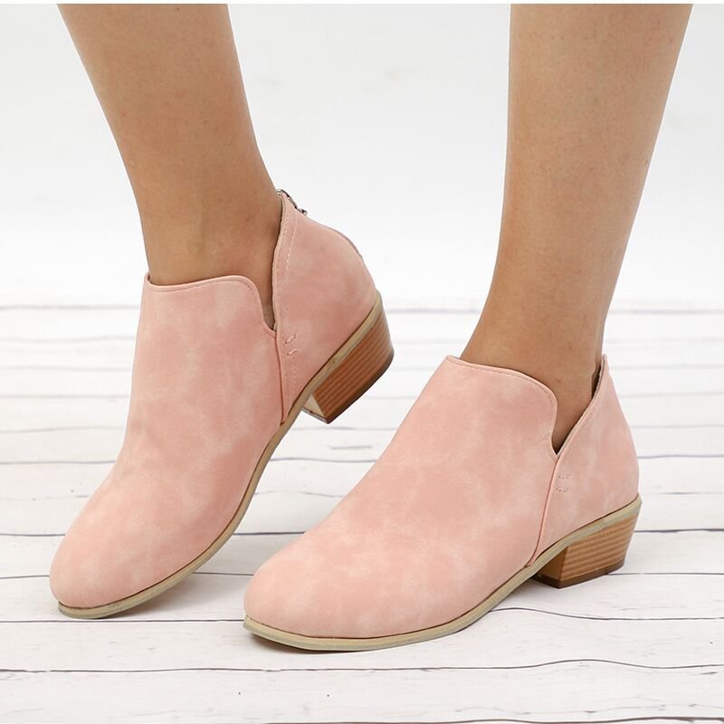 Plus Size Thick Heel Thin Ankle Boots Women Solid Color Pointed Toe Back Zipper Low Heel Shoes