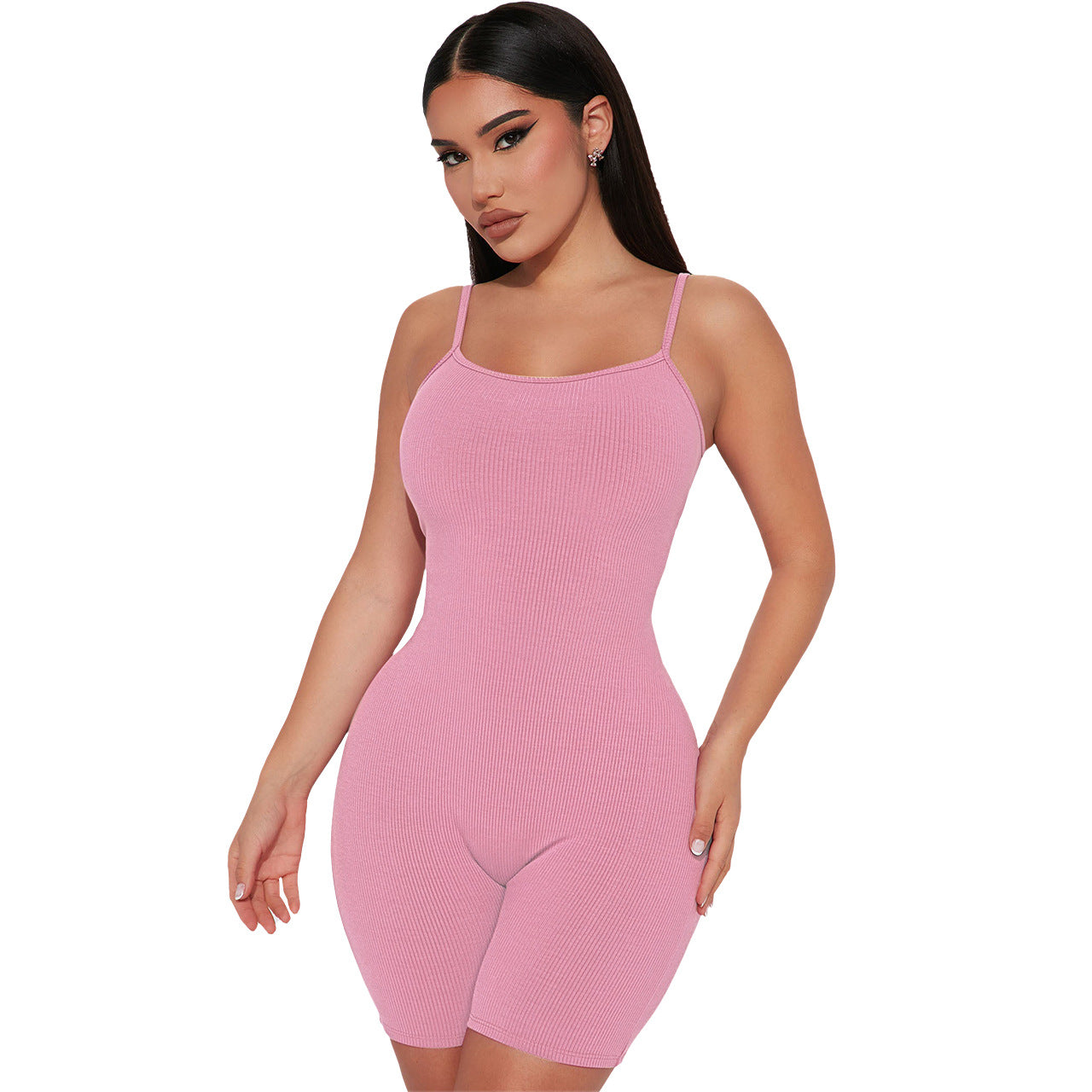 Women Clothing Summer Thread Sling Hip Lifting Beauty Back Casual Jumpsuit Pink