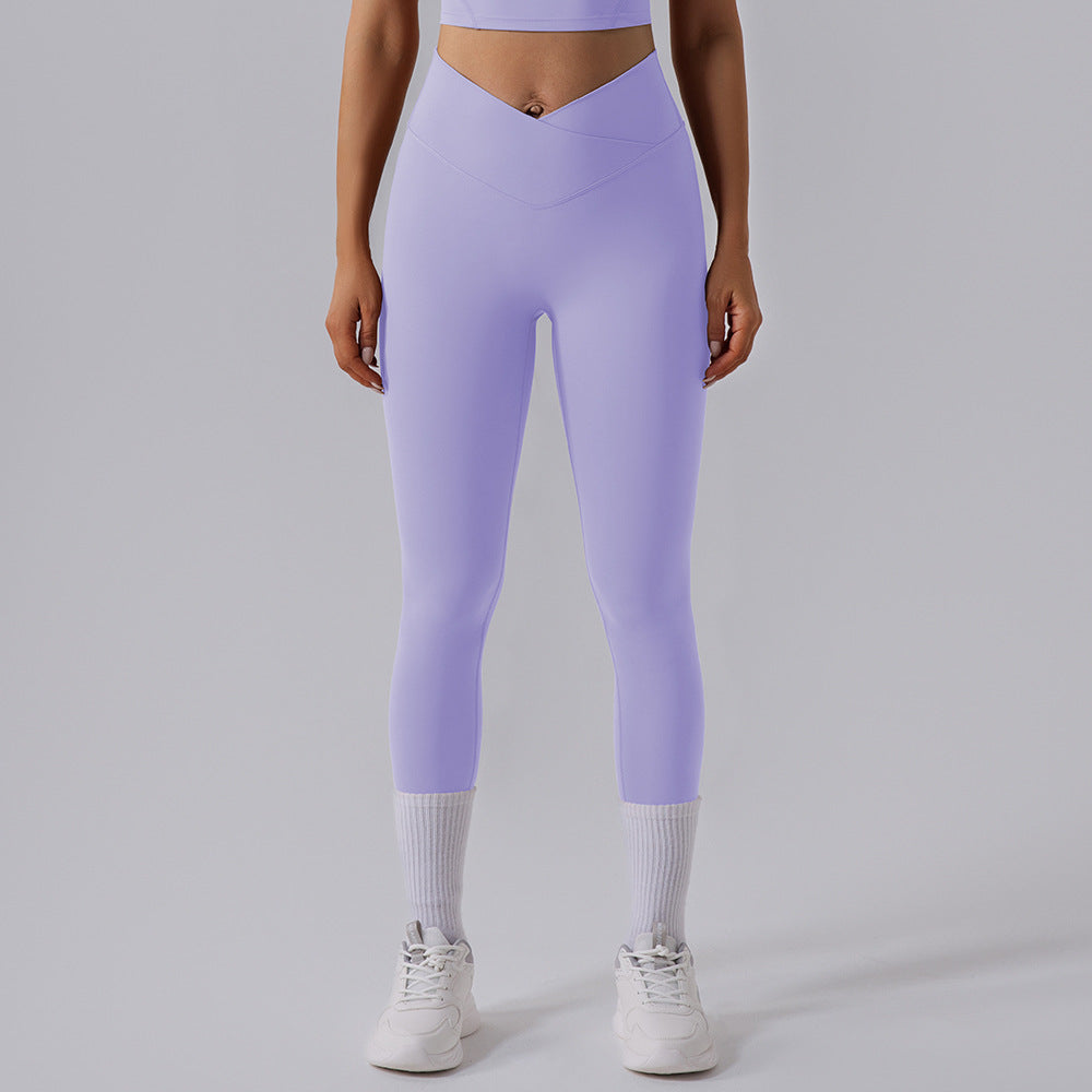 Nude Feel Running Outerwear Elastic High Waist Hip Raise Belly Contracting Fitness Pants Quick Dry Training Sports Skinny Yoga Pants Purple