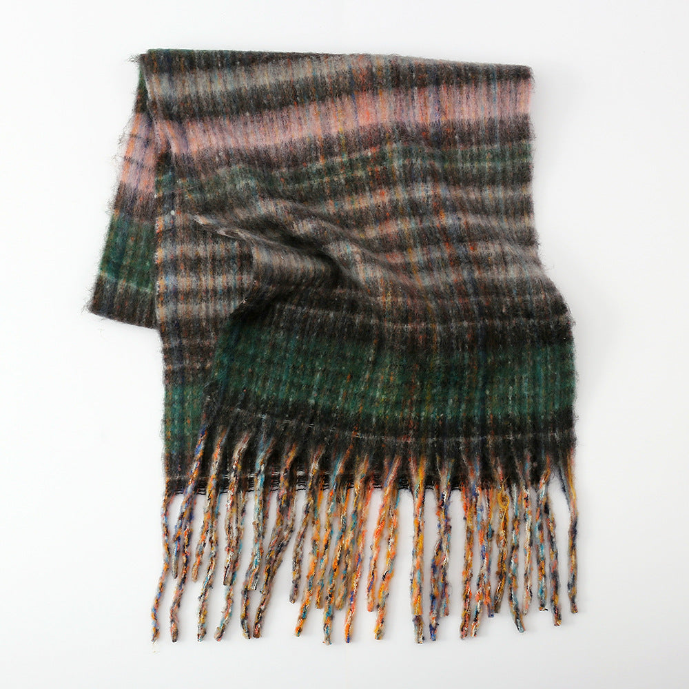 Autumn Winter Thick Warm All Match Scarf Plaid Thick Scarf Tassel Couple Shawl One Size No. 5 Color