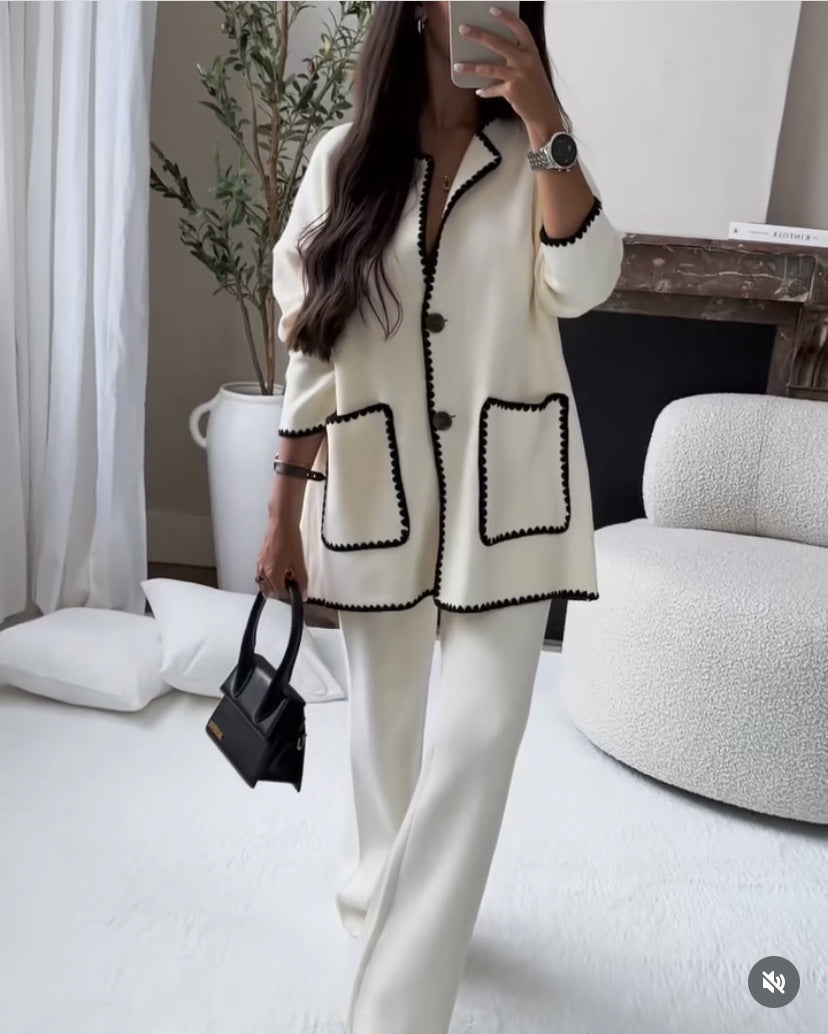 Women Stitching Bag Set Autumn Winter White Suit