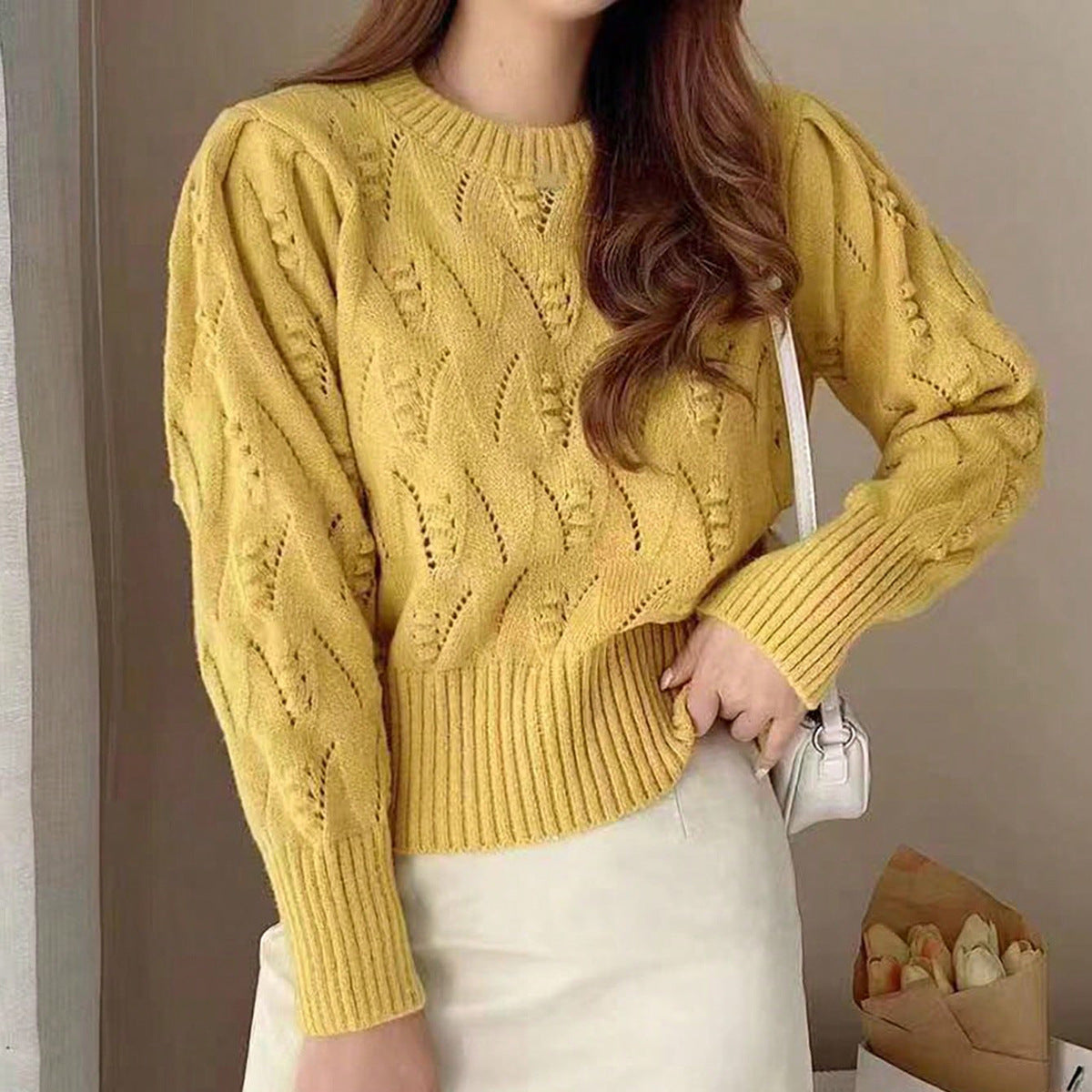 Tight Hollow Out Cutout Pullover Sweater Women Autumn Winter Lady Gentle Knitted Bottoming Shirt Western Inner Wear