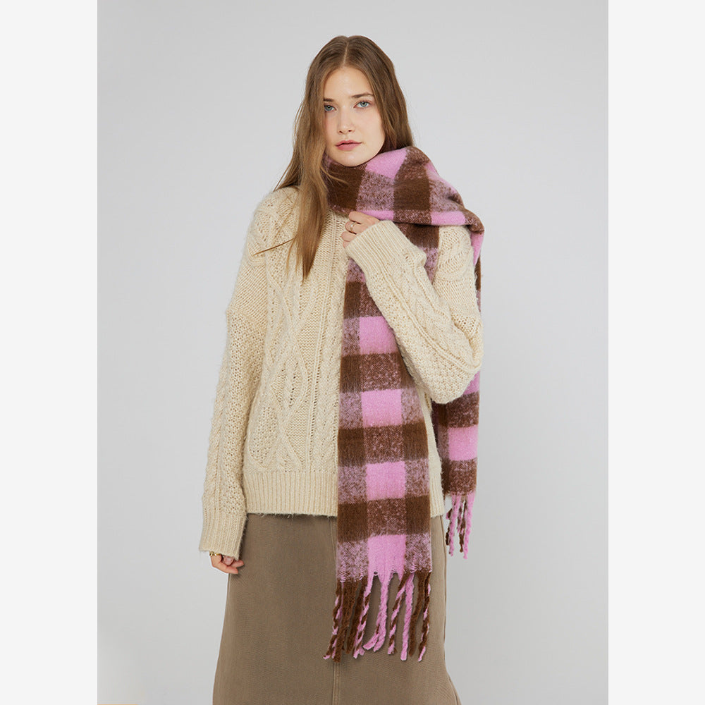 Autumn Winter Chessboard Plaid Soft Glutinous Mohair Scarf Z Family Same Artificial Cashmere Scarf Shawl Women Winter