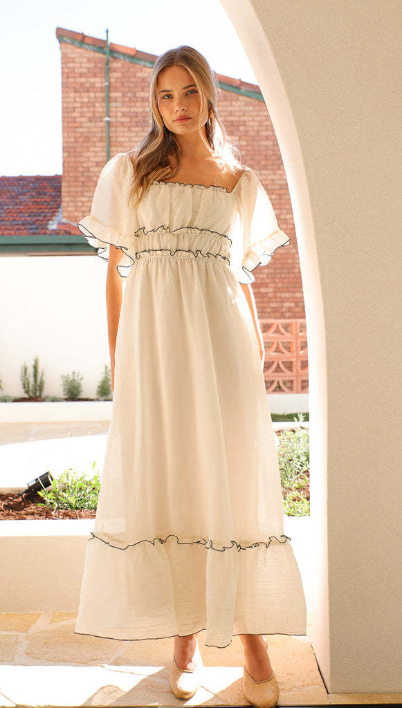 Single Summer Long Fairy Wrinkle Women Clothing Dress Apricot