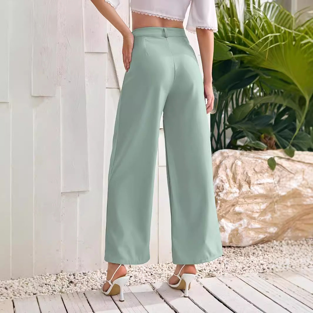 Women Autumn Solid Color High Waist Drooping Straight Leg Pants Fresh Comfort Casual Wide Leg Pants