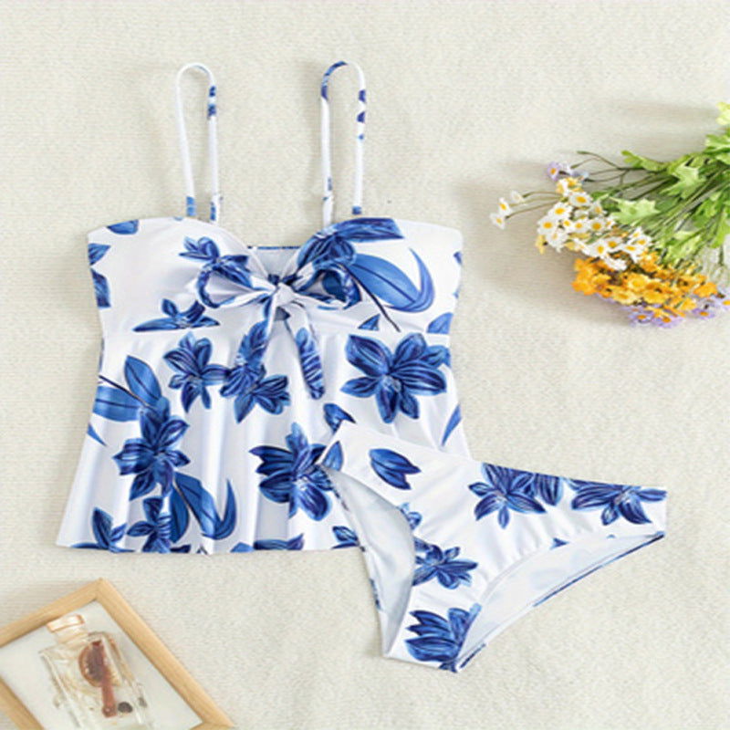 Printed Sling Split Swimsuit