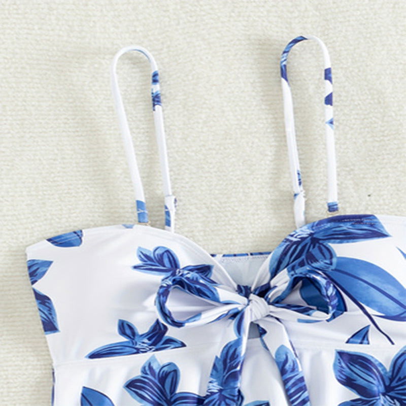 Printed Sling Split Swimsuit